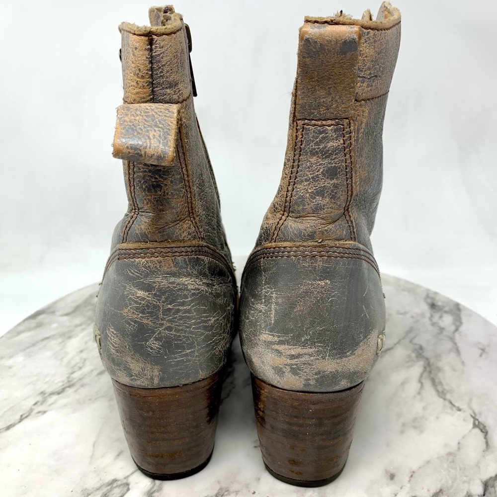 Bed Stu Judgement Distressed Gray Leather Lace Up Boots 9.5 Boho Moto Rugged - Picture 5 of 16